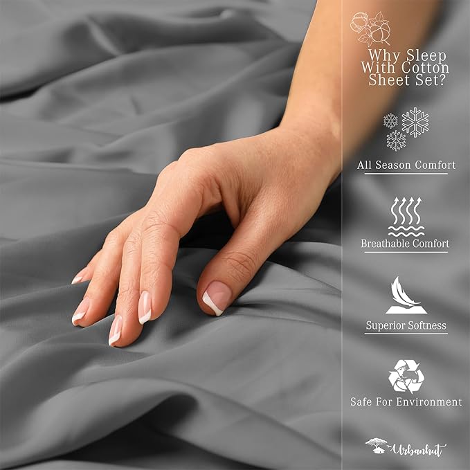 URBANHUT 800 Thread Count 100% Cotton Full Size Sheets, Luxury 4 Piece Full Bedsheets, Hotel Sheets Sateen Finish - Better Than Egyptian, 16" Elasticized Deep Pocket - Dark Grey