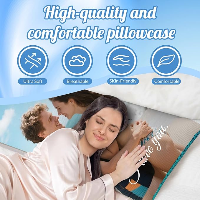 Custom Body Pillow, Body Pillow Case, Double-Sided Design, Custom Pillows with Picture, for Birthdays, Valentine's Day, Christmas, Wedding Anniversaries（54in*20in）