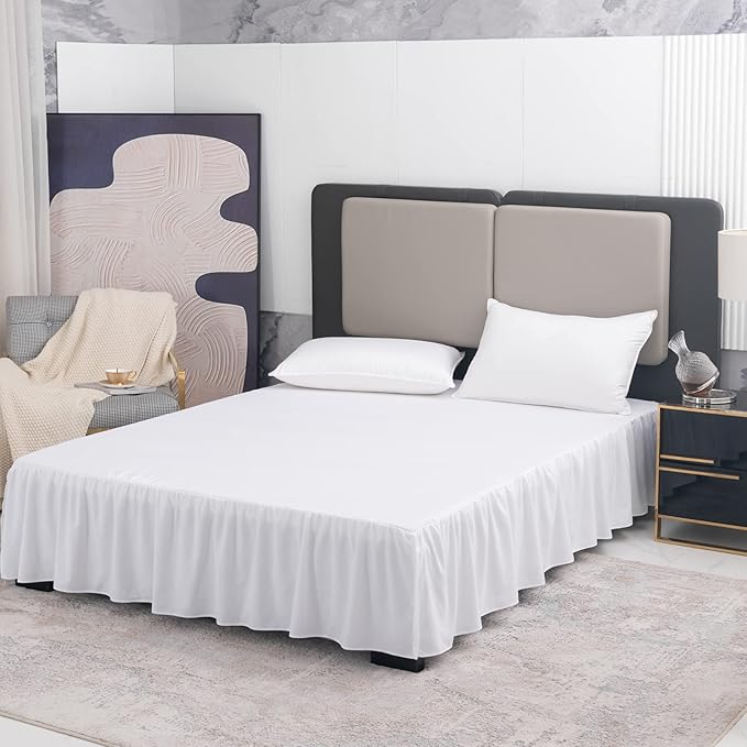 White Bed Skirt Twin Size Ruffled Bed Skirt with Split Corners, Twin Bed Skirt 18 Inch Drop, Twin Size Bed Skirt White for Ruffled Bed Skirt with Split Corners, Bed Skirt Twin Size
