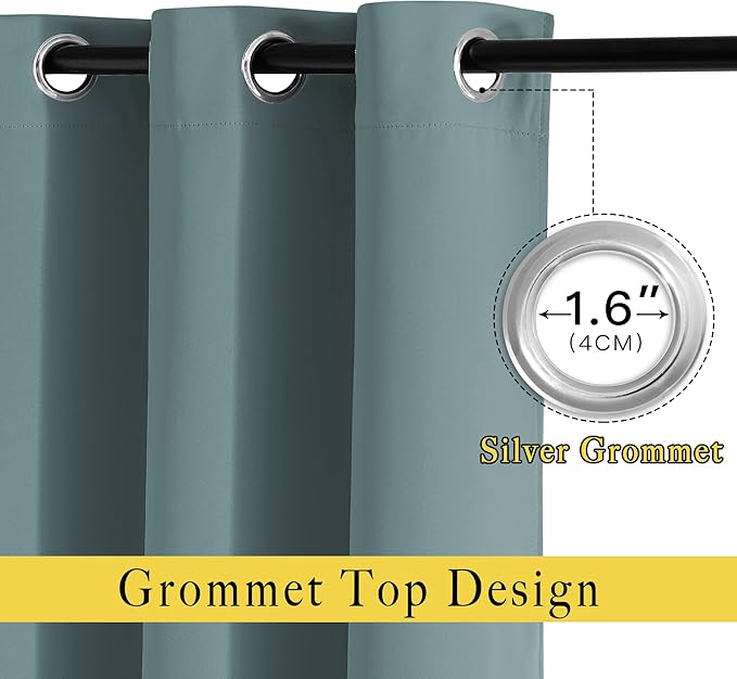 NICETOWN Blackout Greyish Blue Curtains & Drapes for Living Room - Thermal Insulated Solid Grommet Sound Reducing Room Darkening Window Treatments for Bedroom (2 Panels, W37 x L84)