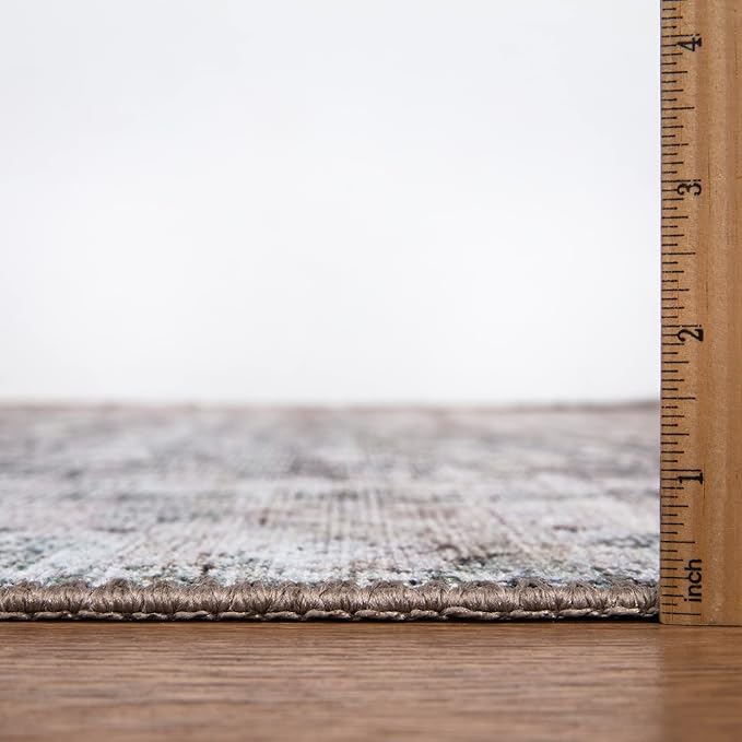 Bloom Rugs Washable Non-Slip 6' x 9' Rug - Tan/Blue/Green Traditional Area Rug for Living Room, Bedroom, Dining Room, and Kitchen - Exact Size: 6' x 9'
