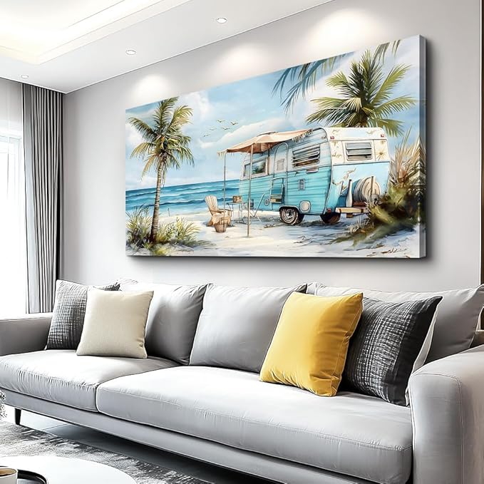 ERQINHUA Wall Art For Living Room Canvas Wall Decor For Bedroom Office Decorations Marine Beach Landscape Painting Pictures Artwork Modern Beach Posters Aesthetic Ready To Hang Home Decor 20"x40"