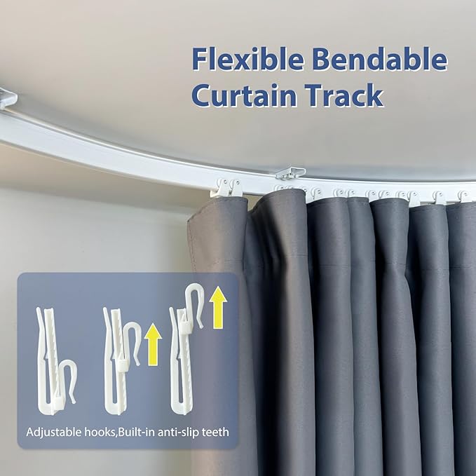 Room Divider Ceiling Mounted Curtains Track Sets Extra Wide Blackout Curtain Flexible Tracks for Bedroom Privacy Partition Separator, 1 Panel Grey Drape and White Rail, W10 x H8ft