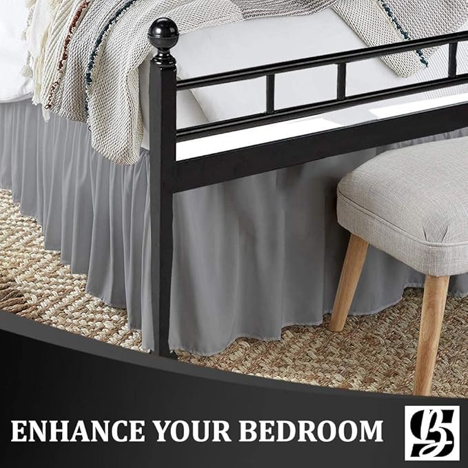 SKY BEDDINGS - Twin Size Ruffled Bed Skirt with Split Corners - 12 Inch Drop Dust Ruffle Bed Skirt with Platform Three Sided Coverage - 100% Microfiber, Light Grey