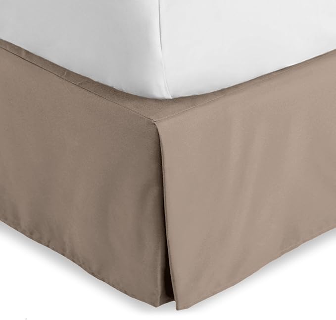 Bare Home Queen Bed Skirt - 15-Inch Tailored Drop Easy Fit - Bed Skirt for Beds - Center & Corner Pleats (Queen, Taupe)