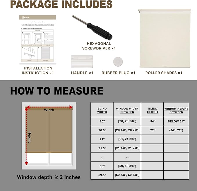 HESTIA No Drill Cordless Blackout Roller Shades Screwless Waterproof Shower Window Blinds, Auto-Retraction Easy Install Blind for Bedroom/Living Room/Kitchen, Cream Linen, 21" W x 72" H