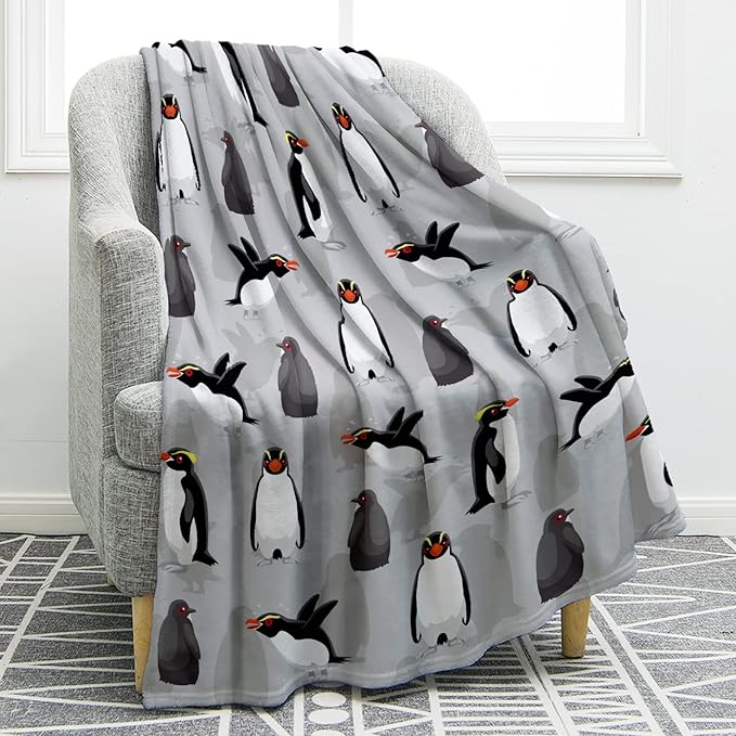 Jekeno Penguin Blanket Gifts for Women Men Couple Husband Wife Boyfriend Girlfriend Wedding Anniversary Birthday Christmas Girls Boys Teens Gift Antarctic Animals Throw Blanket Grey 60"x80"