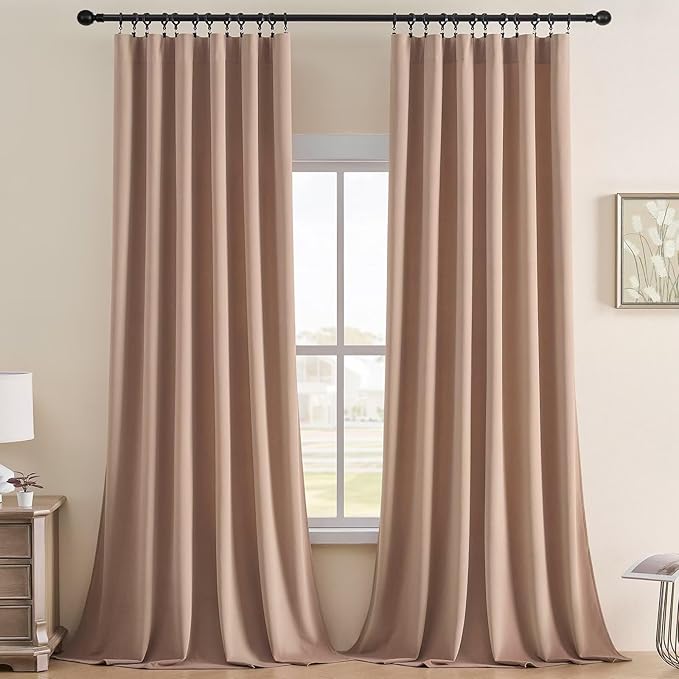 Joydeco Velvet Curtains Rose Beige Blackout Curtains Thermal Insulated 102 inches Long Window Curtains Soft Room Darkening Drapes for Bedroom Living Room Elegant Rod Pocket 2 Panels Rose Beige