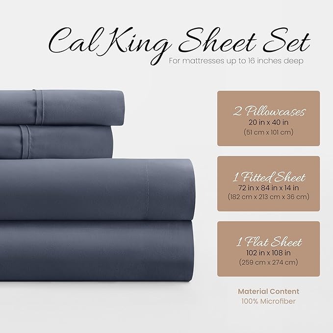 Linen Market Bed Sheets for California King Size Bed (Stone) - Sleep Better Than Ever with These Soft and Cooling California King Sheets - Deep Pocket Fits 16" Thick Beds - 4 Piece Cal King Sheet Set