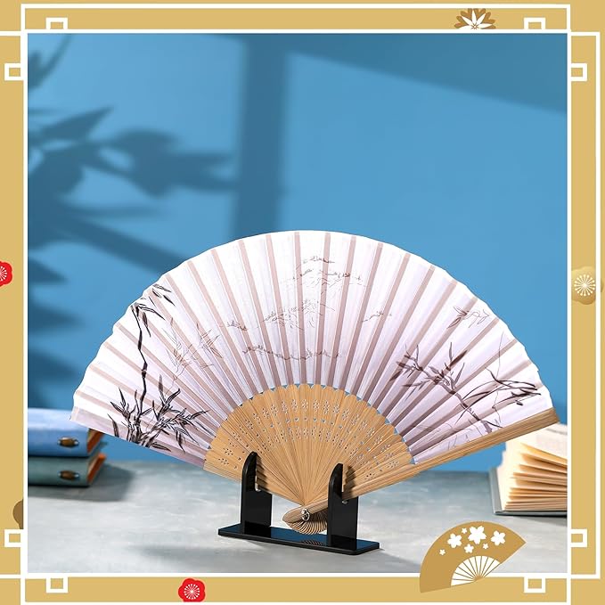 Roowest 4 Pcs Acrylic Fan Display Stand Folding Japanese Chinese Hand Fan Stand Easel Foldable Handheld Display Base Organizer (Black)