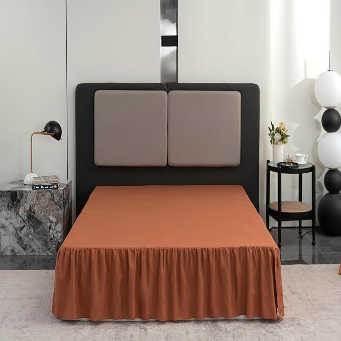 Bed Skirt Queen Size Ruffled Bed Skirt with Split Corners, 12 Inch Drop Dust Ruffle Bed Skirts with Platform, Terracotta