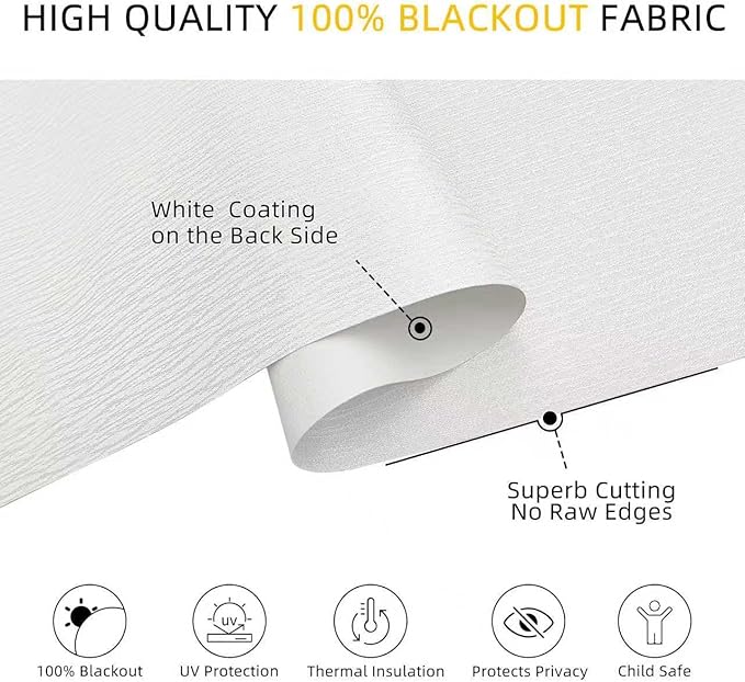 ChrisDowa Cordless Blackout Roller Shades for Windows, Striped Free-Stop Window Blinds with Privacy, Thermal Insulated Window Shades for Home, Office and Door. White, 50" W x 72" H