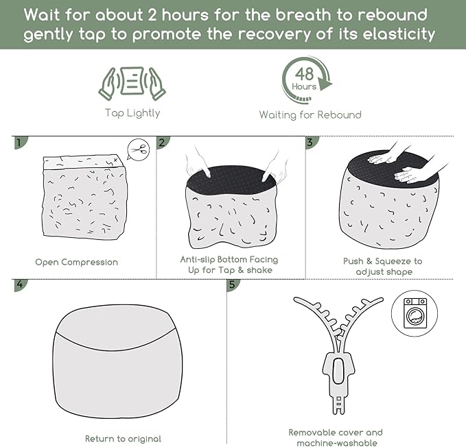 HIGOGOGO Round Stuffed Pouf Ottoman, Corduroy Poufs with Foam Chunk Filling, Furry and Fluffy Pouf Foot Stool Storage Ottoman, 20 X 15 Floor Poufs Foot Rest for Living Room, Navy