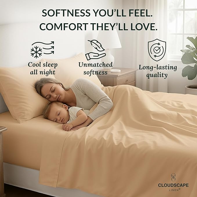 Cloud Scape Linen 100% Egyptian Cotton King Sheets Set – 400 Thread Count, 4-Piece Soft Hotel Quality Bedding Set,Deep Pockets up to 16”, Linen