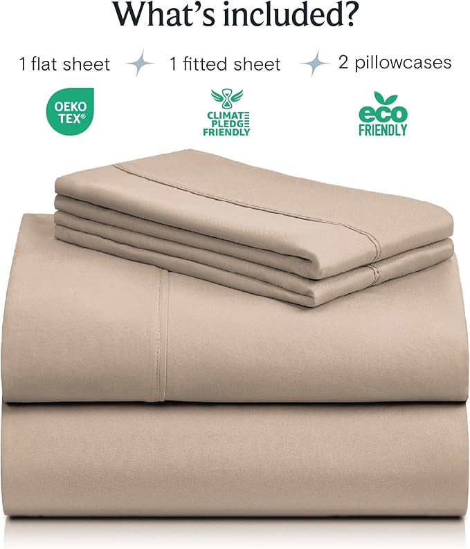 LuxClub 4 PC California King Sheet Set, Deep Pockets Wrinkle Free Cooling Bed Sheets Hotel Bedding for Women, Men, Includes 1 Fitted Sheet, 1 Flat Sheet and 2 Pillowcases-Light Khaki