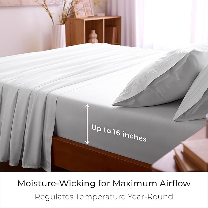 Mellanni Full Sheet Set - 6-Piece Iconic Collection Bedding, (Including 4 Pillowcases), 16-Inch Deep Pocket, Easy Care, Extra Soft, Cooling Sheets, Brushed Microfiber - White