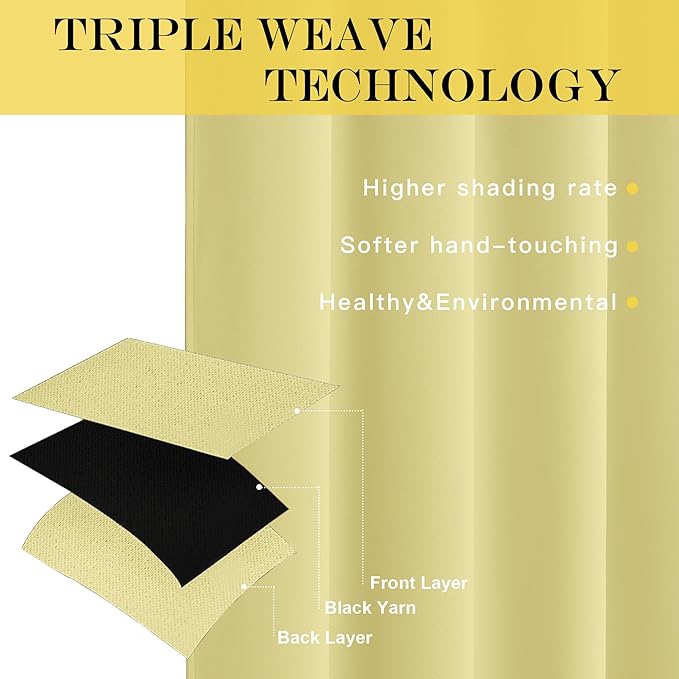 NICETOWN Paler Yellow Blackout Curtains for Bedroom/Living Room 132 Inch Length - Thermal Insulated Room Darkening Grommet Top Window Curtains (100 by 132 - Inch, 1 Panel)