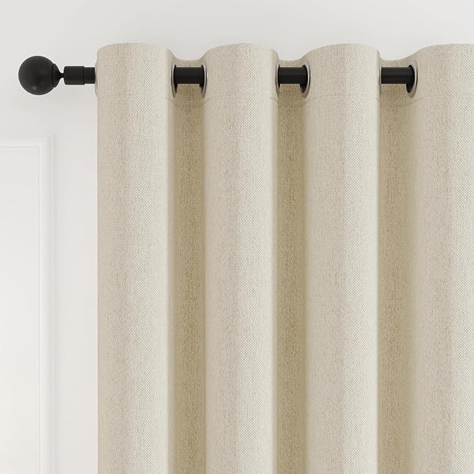 Blackout Curtains 72 inch Length 2 Panels Set for Dining Room Master Room, Thick Soft Linen-Look Textured Full Light Blocking Room Darkening Thermal Insulated Drapes (W52xL72, Cream)