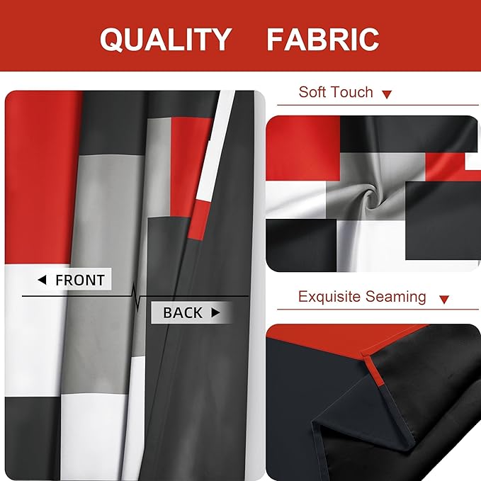 Red Black 100% Blackout Curtains for Bedroom 84 inch Long 2 Panels Set Modern Abstract Geometric Black Out Living Room Curtains Christmas Red Thermal Room Darkening Window Drapes, 52Wx84L