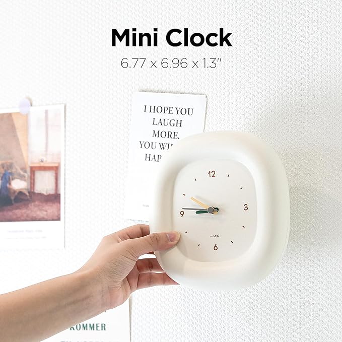 mooas Cute Mini Analog Marshmallow Clock 6.9 Inch Aesthetic Small Silent Bedside Desk Clock Battery Operated Non-Ticking Shelf Clocks for Décor Livingroom Bedroom Kitchen Desktop Gift Clock(Yellow)