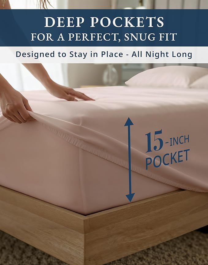 LANE LINEN Luxury 100% Egyptian Cotton Bed Sheets Full Size - 1000 Thread Count, Fully Elasticized Reinforced 15" Extra Deep Pocket Full Sheets, Soft & Comfy Sateen Weave for Silky Finish-Sepia Rose