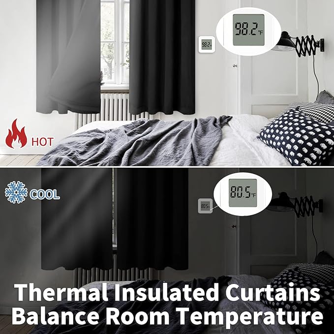 BGment Black Black Out Curtains for Bedroom Window 2 Panels Set, Bedroom Curtains Double Layer 100% Room Darkening Thermal Insulated Rod Pocket Window Drapes, Each 52 x 54 Inch,