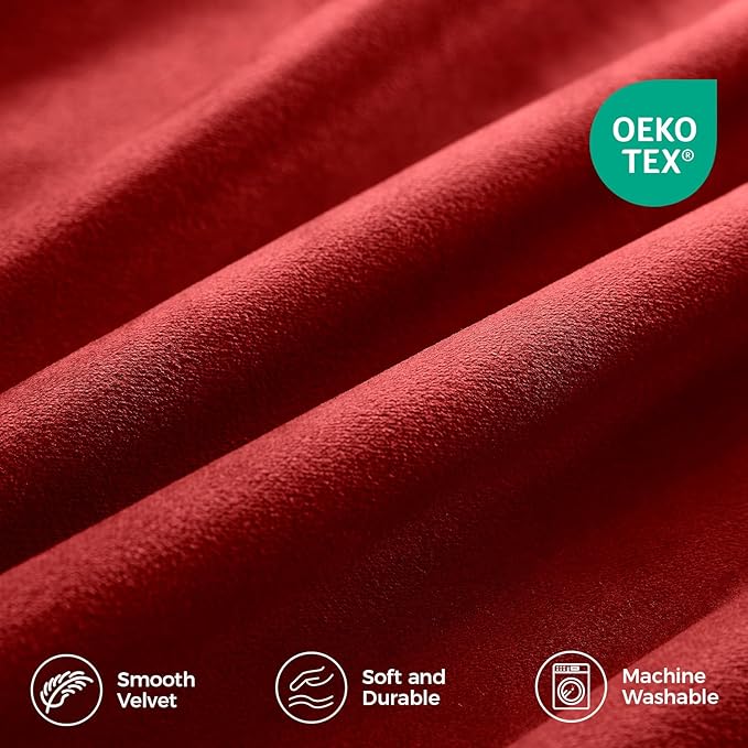 Pinch Pleated 100% Blackout Curtains for Bedroom, Red Velvet Curtains for Living Room, Black Out Curtain 90 inch Long Room Darkening, Blackout Pinch Pleat Drapes with Hooks 2 Panels