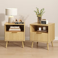 CARPETNAL Fluted Nightstand Set of 2, Oak Bedside Table with Drawer and Storage Shelf, Wood End Table Mid Century Night Stands for Bedroom Living Room