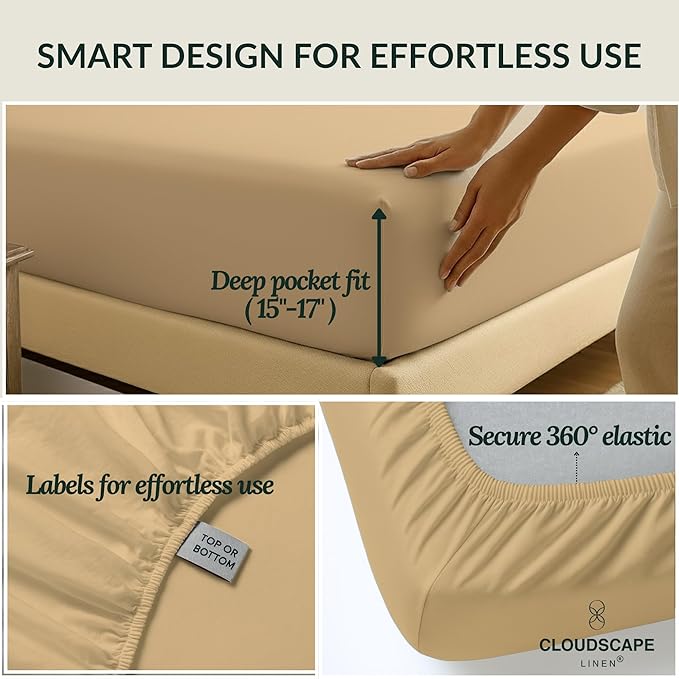 Cloud Scape Linen 100% Egyptian Cotton California King Sheet Set, 400 Thread Count,4 Pieces Luxury Bedding Set, Hotel Quality, Silky Soft, Breathable and Durable, Deep Pockets up to 17, Linen