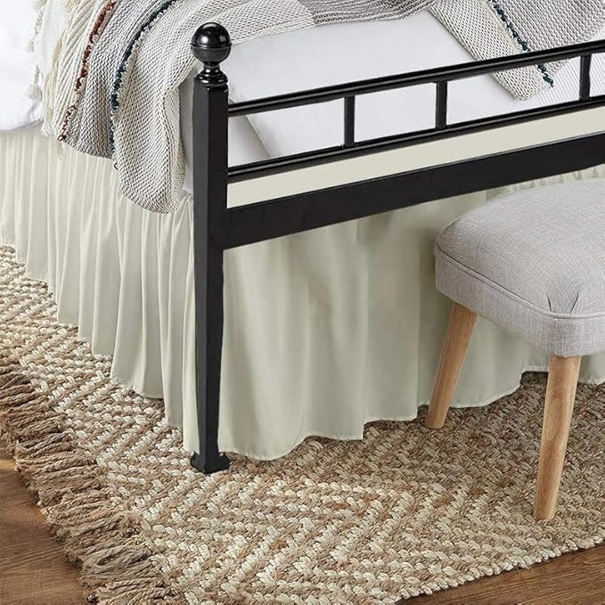 Rajlinen Ruffled Bed Skirt King, 15 Inch Drop Dust Ruffle with Split Corners, 100% Microfiber Bedskirt with Platform, Three-Sided Coverage Ruffled Gathering Design, Ivory