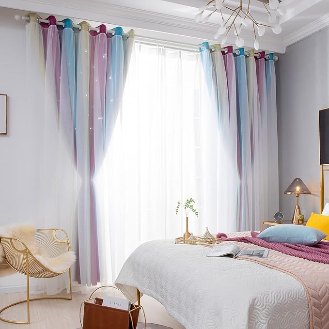 Star Kids Room Curtains - Light Blocking, 63 Inch Length, 2 Panels, 52 X 63 Inches