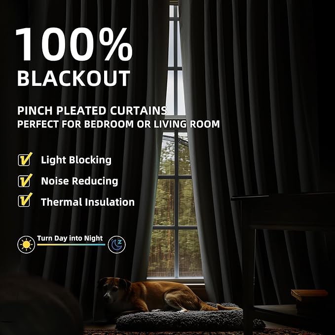 ChrisDowa 100% Blackout Natural Solid Solid Curtains 90 Inches Long 2 Panels for Bedroom Living Room,Farmhouse Room Darkening Thermal Insulated Soundproof Grommet Top Window Treatment Drapes,52x90