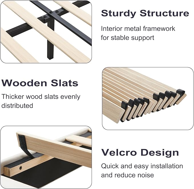 King Platform Bed Frame, Velvet Upholstered Bedframe with Vertical Channel Adjustable Headboard, Golden Plating Trim, Mattress Foundation with Wooden Slats, No Box Spring Needed, Green