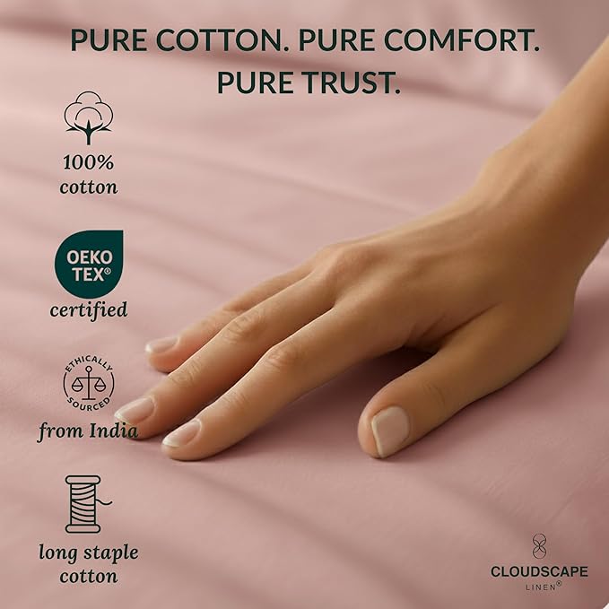 Cloud Scape Linen 100% Egyptian Cotton California King Sheet Set, 400 Thread Count,4 Pieces Luxury Bedding Set, Hotel Quality, Silky Soft, Breathable and Durable, Deep Pockets up to 17, Sepia Rose