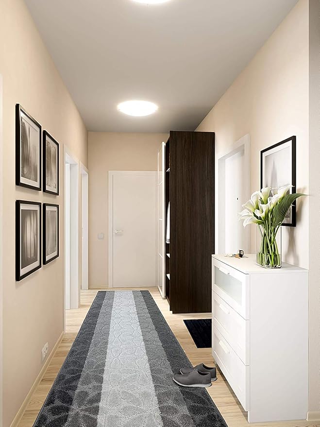Custom Length Hallway Runner Rug,Slip Resistant,Flower Grey, 26 Inch X 5 feet, Sold and Priced Per Foot