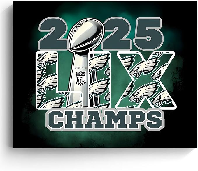 B.B.F MAKE 2025 Super Canvas Bowl Wall Art Champions Eagles Poster Print Philadelphia Oil Painting Canvas Wall Decor Sports Stars Picture Modern Bedroom Living Room Home Decoration, Framed 8x10inch