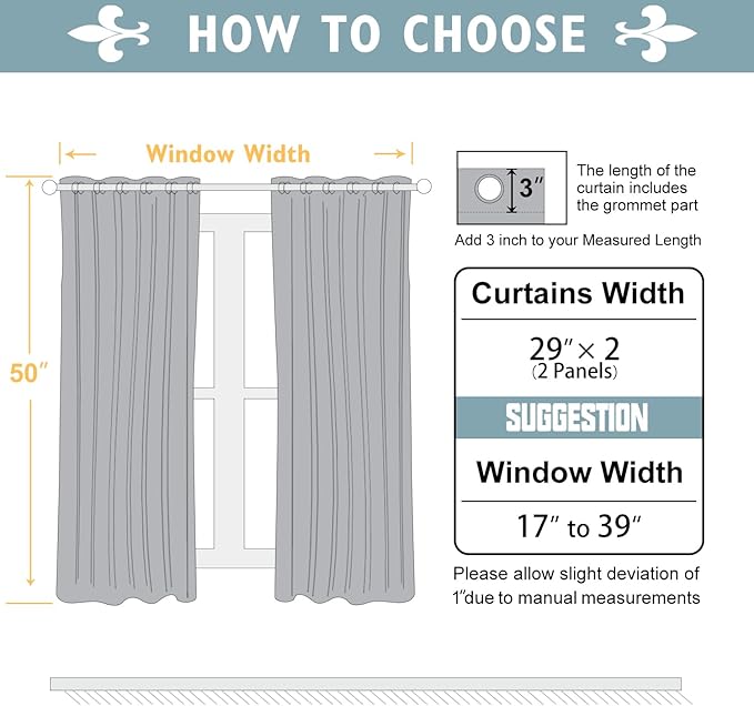 ChrisDowa Small Window Curtains 50 inches Long for Bedroom - Grommet Short Thermal Insulated Room Darkening Curtains for Kitchen (2 Panels, Dark Grey, 29 x 50 Inch)