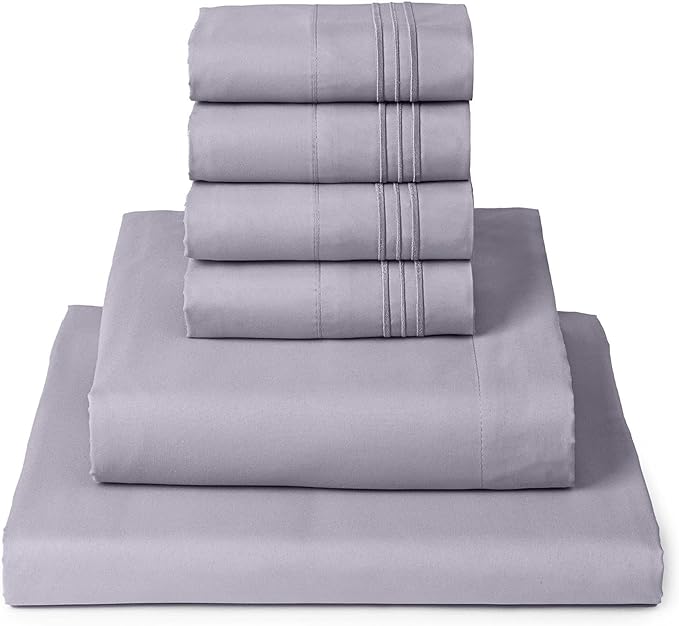 Mellanni California King Sheet Set - 6-Piece Iconic Collection Bedding, (Including 4 Pillowcases), 16-Inch Deep Pocket, Easy Care, Extra Soft, Cooling Sheets, Brushed Microfiber - Lavender
