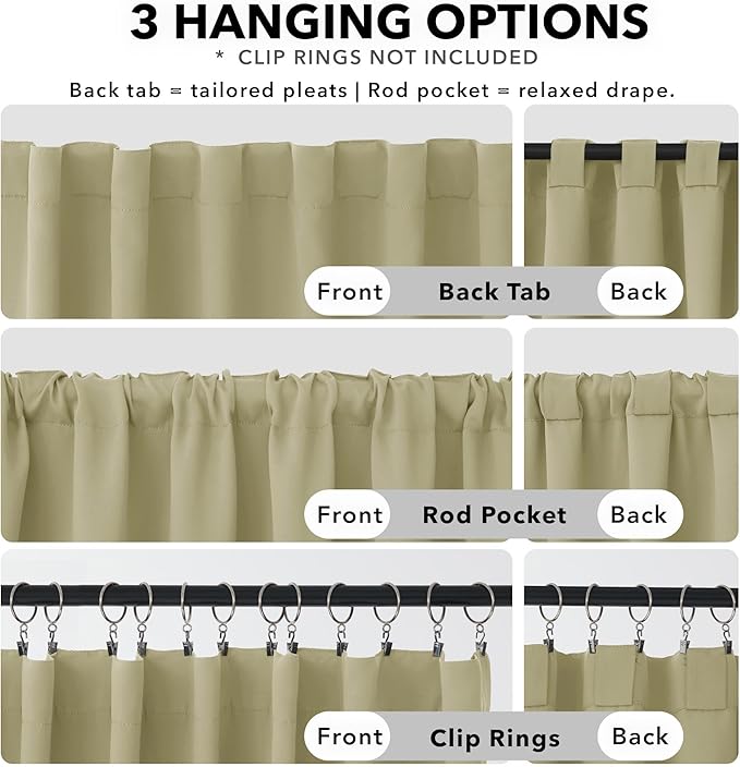 Deconovo Blackout Curtains, Thermal Insulated, W70 x L63 2 Panels, Back Tab, Machine Washable, Room-Darkening Drapes for Bedroom/Living Room Beige
