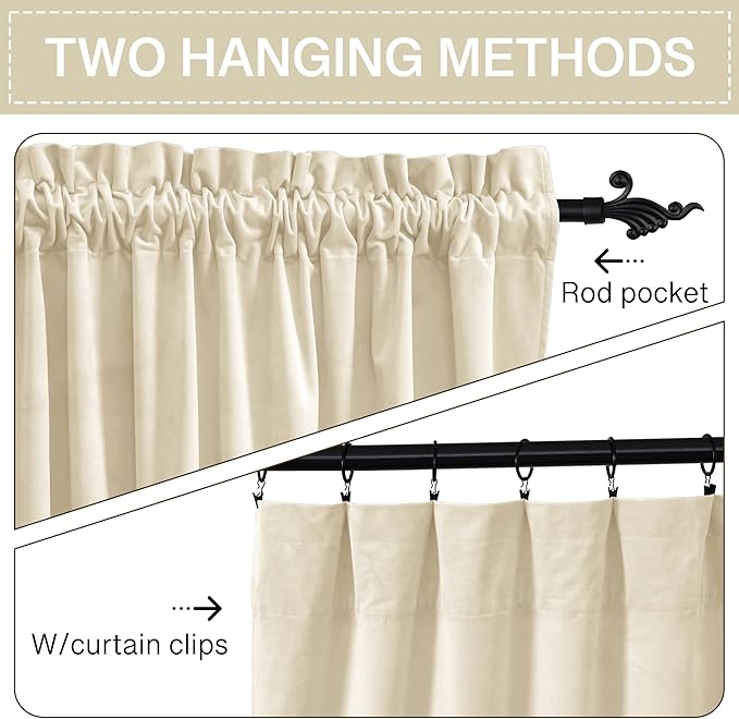 StangH Beige Velvet Curtains 96 inches Long - Luxury Room Darkening Privacy Protect Window Treatment Heavy Thick Sliding Door Drapes for Living Room/Bedroom, W52 x L96, 2 Panels