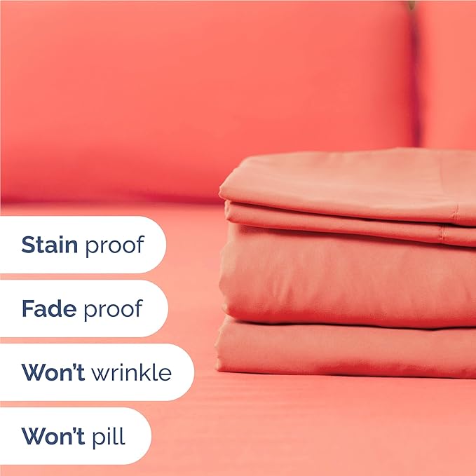 Twin XL 4 Piece Sheet Set - Cooling, Comfy & Breathable - Hotel Luxury Bedding, Includes Fitted Sheet for Women, Men, Kids and Teens - 1 Flat, 1 Fitted Sheet, 2 Pillowcases with Deep Pockets - Coral