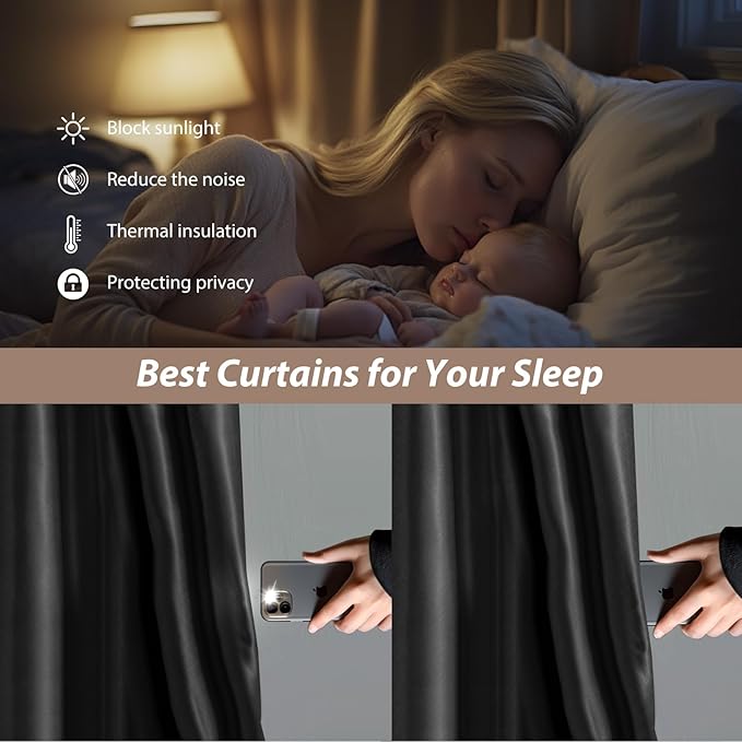 Room Divider Curtains with Ceiling Curtain Track Set Window Curtain for Bedroom,Living Room Total Blackout Thermal Insulated Privacy Ceiling Track Curtain W 9 × H 8 FT Black drape&Black track