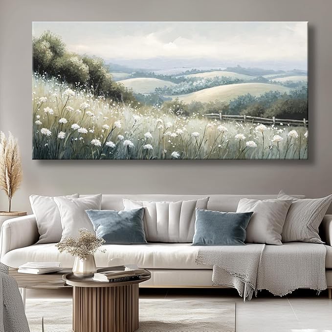 Sea of Flowers Canvas Wall Art - Modern landscape Paintings for Living Room, Bedroom Wall Decor, Framed Wall Art for Home or Office Decoration, Large Art 60x120cm(24x48in)