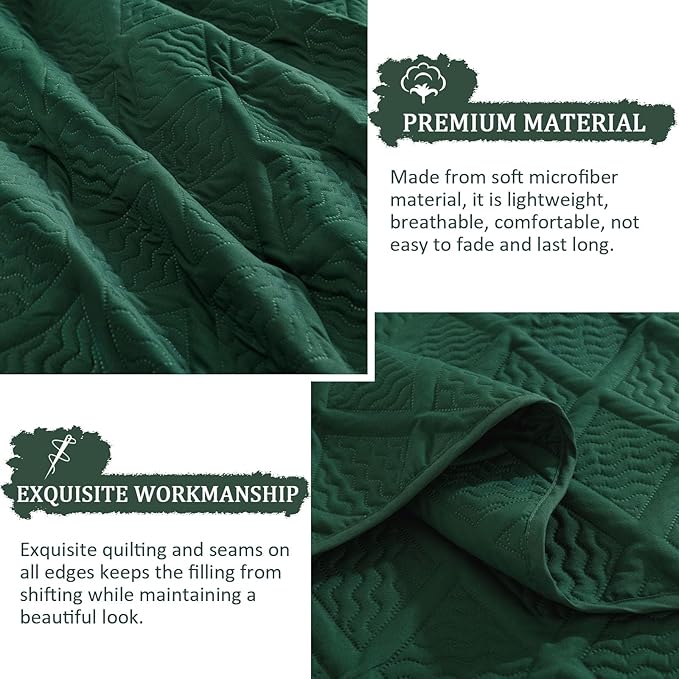 Yiran Twin Quilt Set, Emerald Green Lightweight Soft Bedspreads Bedding Set, Diamond Pattern Coverlet for All Season Modern Style 2 Piece with 1 Pillow Sham 68x90 Inch