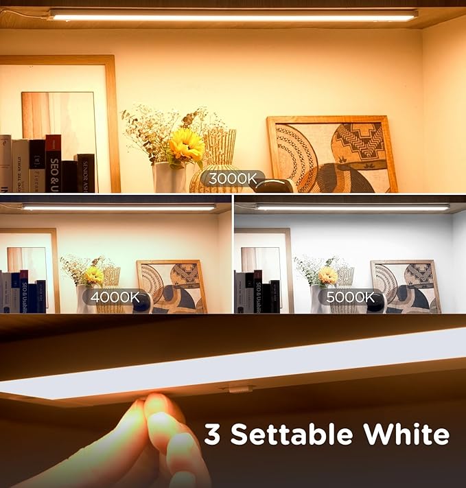 36 Inch Under Cabinet Lighting Plug in, 20W 120V 3 Color 3000K/4000K/5000K, 3 Brightness, Super Bright, Ultra Thin Under Counter Lights for Kitchen, Linkable LED Cabinet Light, White