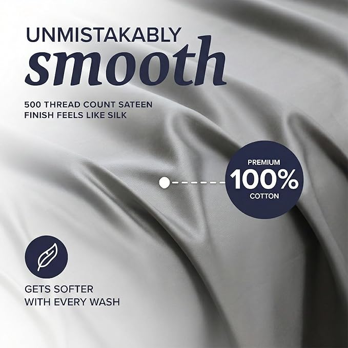 Beckham Hotel Collection Cal King Sheet Set 100% Cotton, 500TC Luxury Sateen Bedding, 16” Deep Pocket, Moisture-Wicking, 4-Piece, Dark Gray