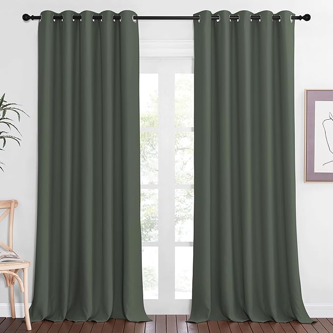 NICETOWN Blackout Curtain for Living Room 90 inch Long - Grommet Thermal Insulated Room Darkening Sound Proof Curtain for Bedroom, 1 Panel, Dark Mallard, W66 x L90