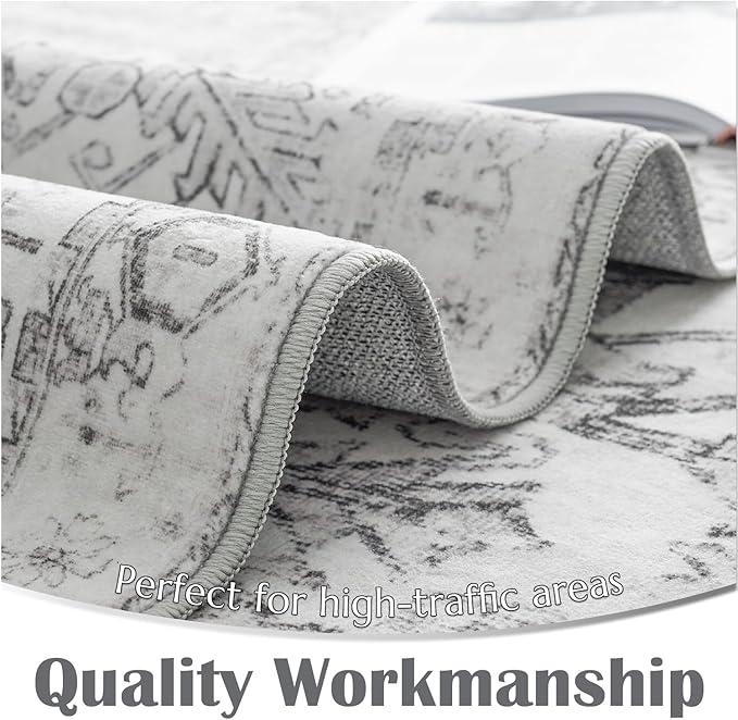 jinchan Lima Hallway Runner Rug 3x10 Washable - Vintage Floral Non Slip Low-Pile Soft Ultra-Thin Faux Wool Kitchen Rug Distressed Carpet Runner for Farmhouse Bedroom Laundry (3x10ft, Grey)