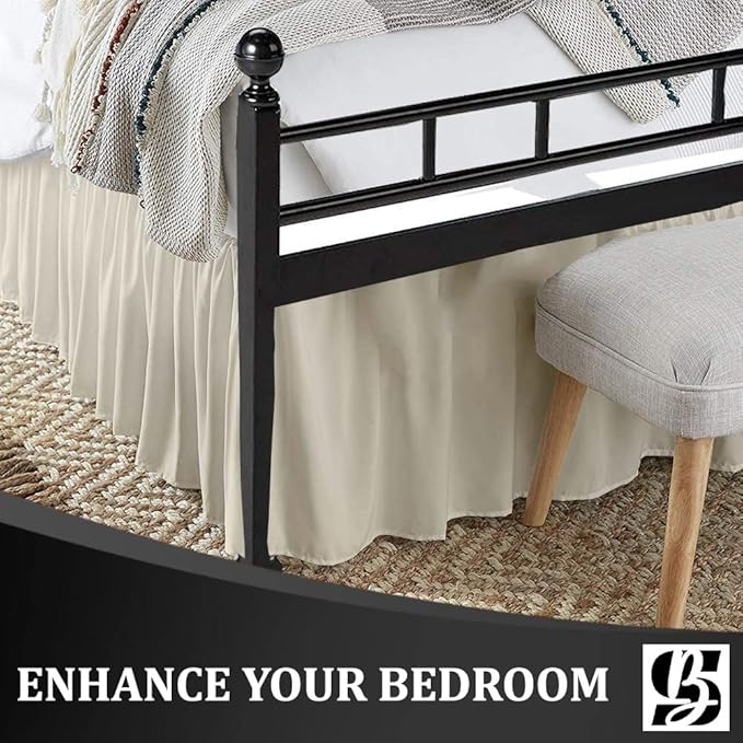 SKY BEDDINGS - Full Size Ruffled Bed Skirt with Split Corners - 12 Inch Drop Dust Ruffle Bed Skirt with Platform Three Sided Coverage - 100% Microfiber, Ivory