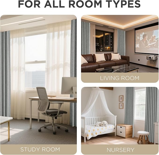 Joydeco Linen Blackout Curtains for Bedroom - 100% Light Blocking 1 Panels, Light Grey Drapes 100" W x 90" L, Thermal Insulated Room Darkening Curtains for Living Room, Rod Pocket & Back Tabs